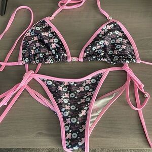 Toxic Angelz Bikini Posing Suit in Donut Pattern, small bottom, large top